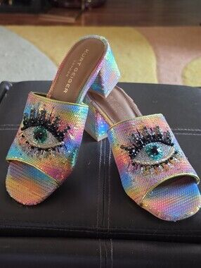 Kurt Geiger multi coloured eye embellished mules Size UK 40.5 .US 9.5